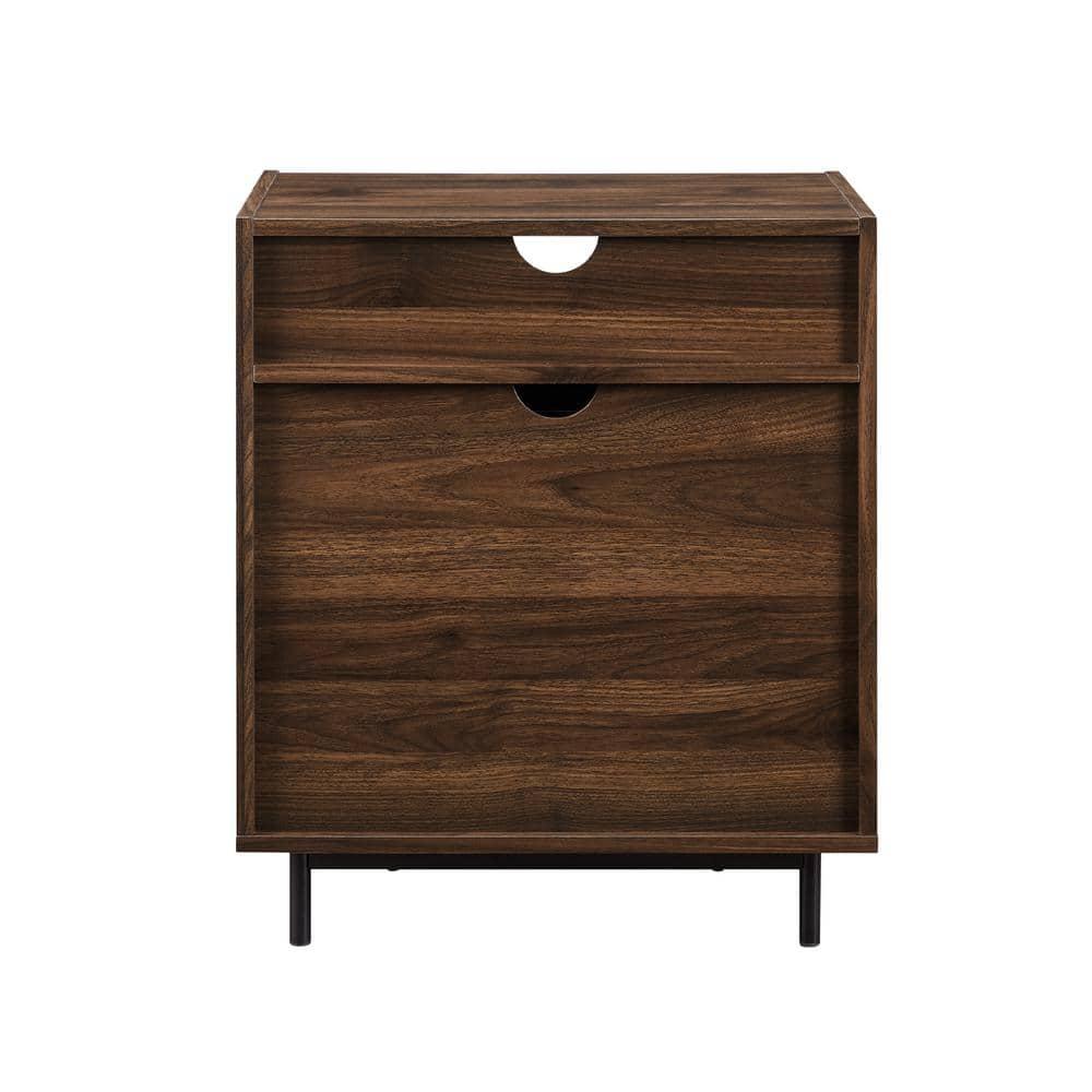 Walker Edison Modern 2 Drawer Nightstand with USB Port, Dark Walnut
