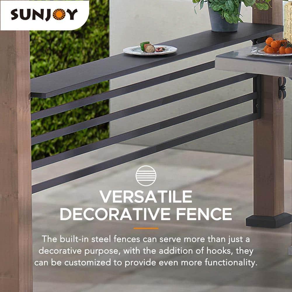 Sunjoy Sunjoy Wooden Grill Gazebo with AC Power Port, 8 x 12 ft. Steel Hardtop Outdoor Gazebo for Year-Round Grilling, Cedar Framed Gazebo with Built-in Electrical Outlets and Decorative Fence