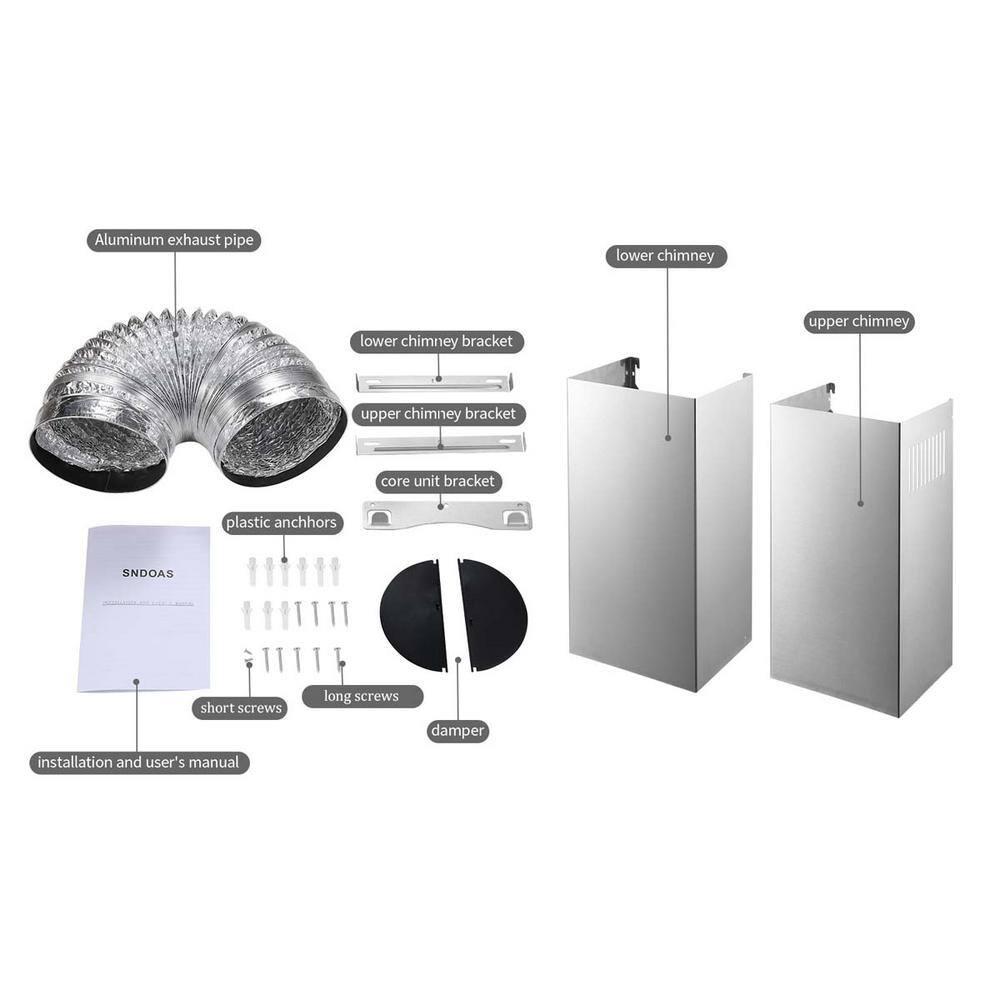 30 inch Wall Mount Range Hood Stainless Steel 350 Cfm Cooking Stove Vented LED Lamp 3 Speed Black