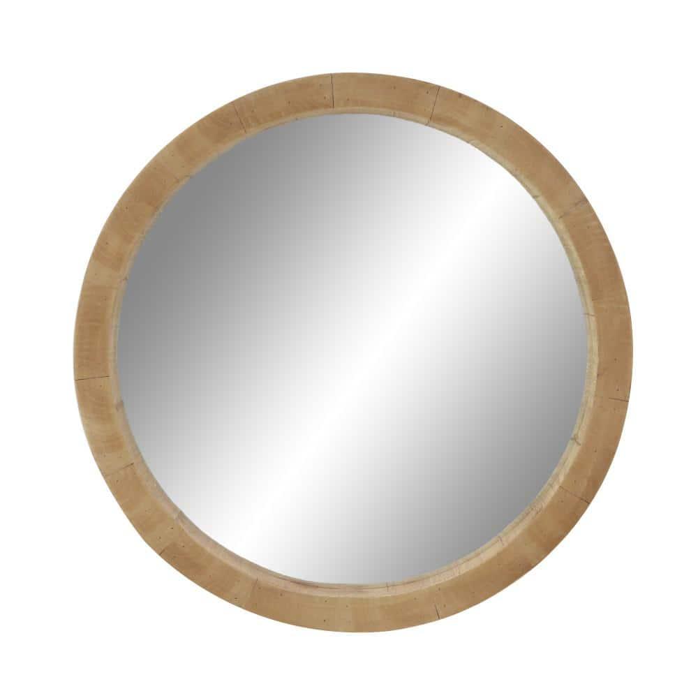24" Round Natural Brown Wood Wall Mirror