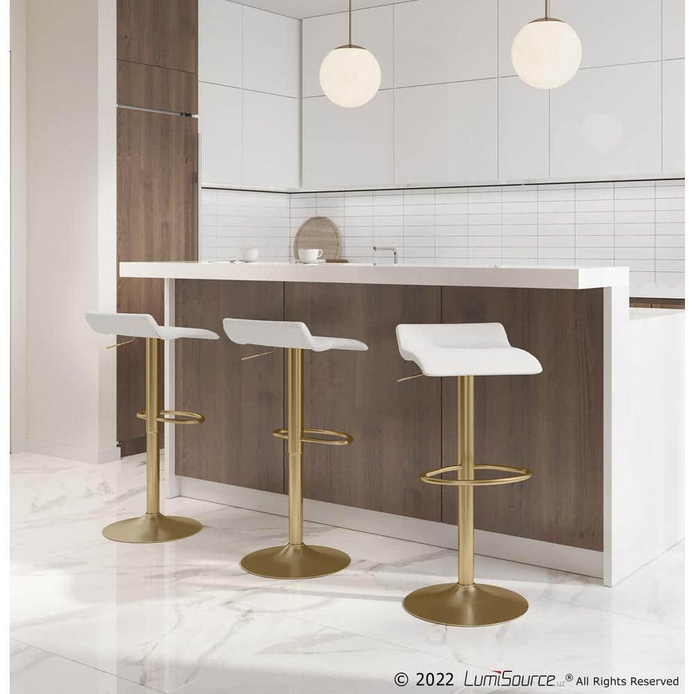 Ale Contemporary Glam Adjustable Height Barstool With Swivel In Gold Brushed Metal And Cream Velvet With Oval Footrest -