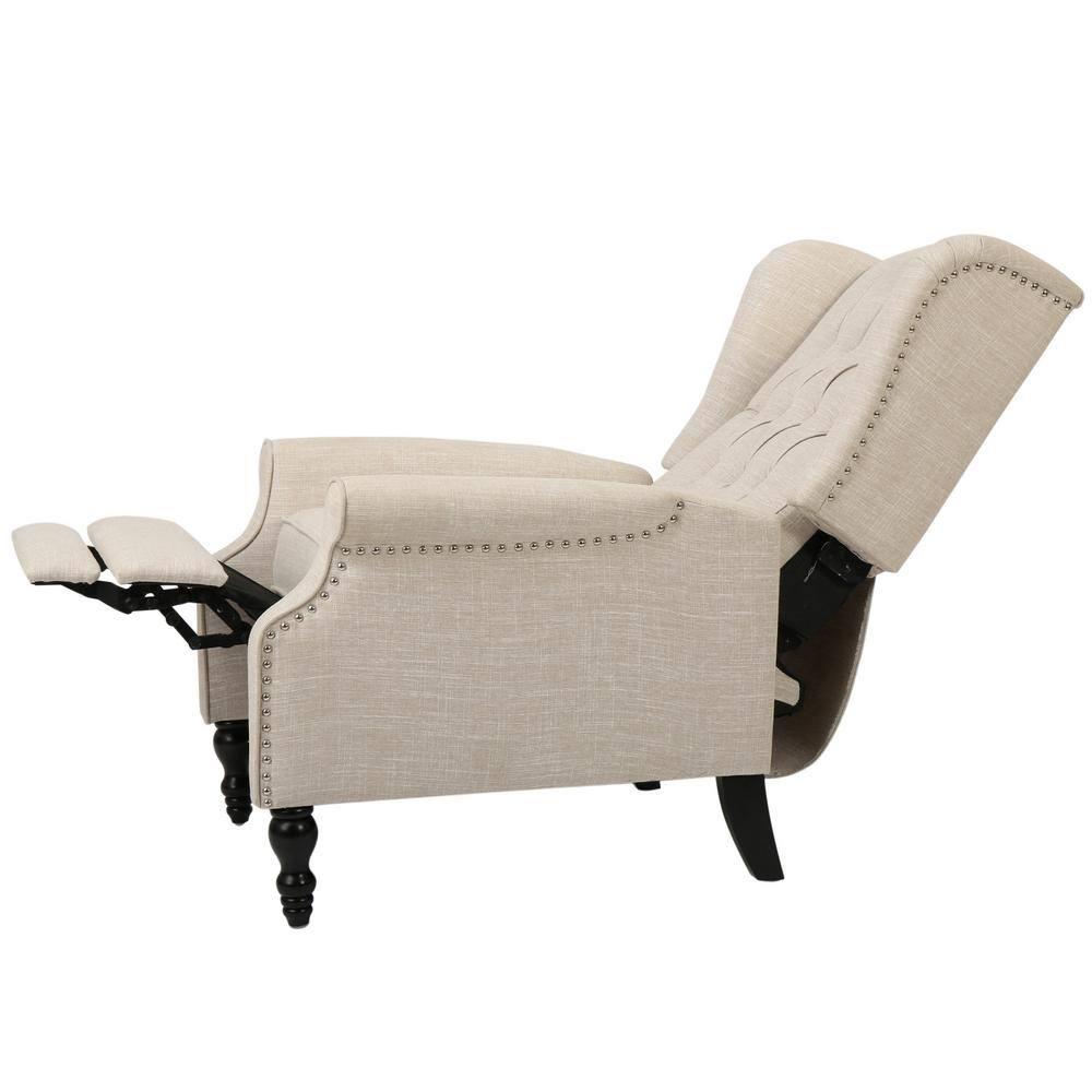 Walter Light Beige Fabric Recliner Club Chair - Christopher Knight Home: Elegant Tufted Wingback, Nailhead Trim, Polyester Upholstery