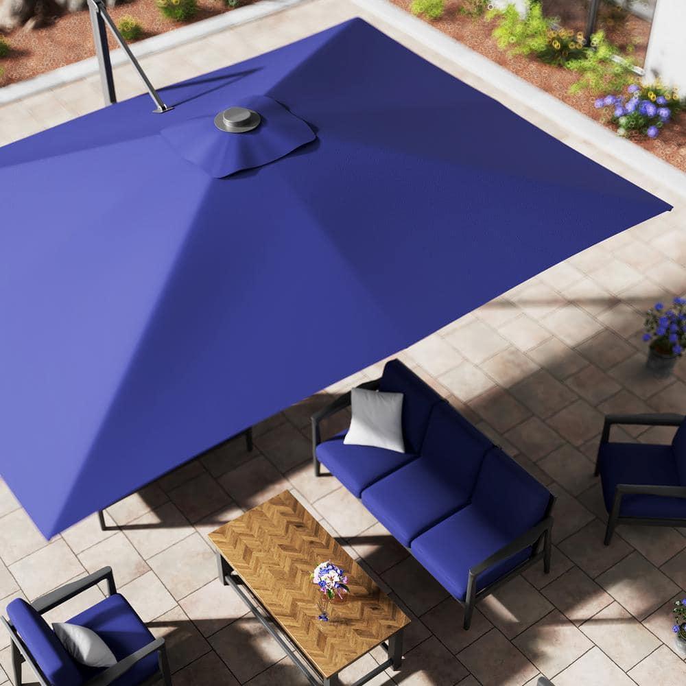 Mondawe 10x13 Ft Patio Cantilever Umbrella with Base,360° Rotation Offset and LED Light Panel,Large Rectangular Outdoor Umbrella for Pool Deck, Navy