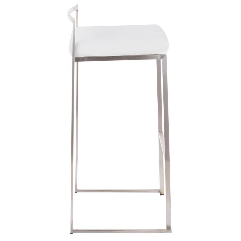 Fuji Contemporary Stackable Barstool in Stainless Steel with White Velvet Cushion by LumiSource - Set of 2