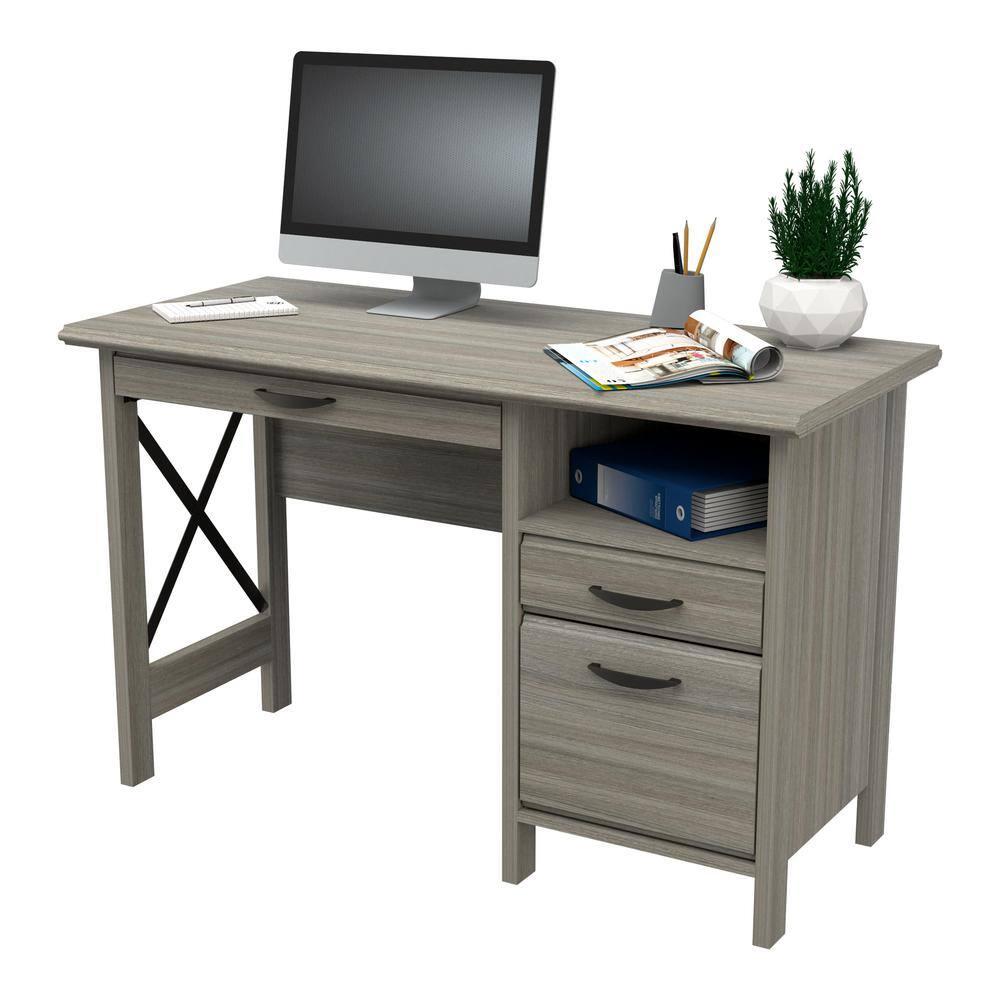 Inval America 2-Drawer Computer Desk with Keyboard Tray in Gray Smoke Oak