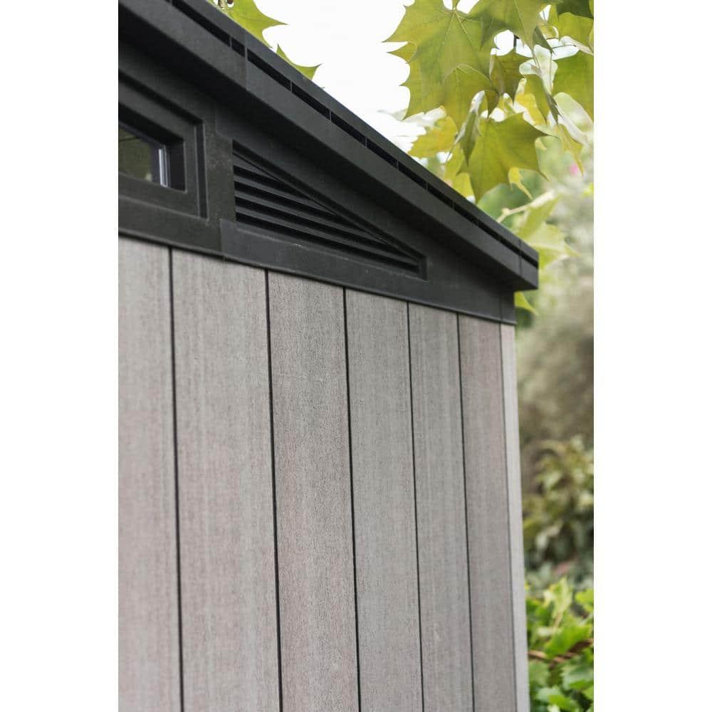 Keter Keter Artisan 9x7 ft. Modern Durable Resin Outdoor Storage Shed With Floor and Double Doors for Garden Patio Furniture and Tools, Grey