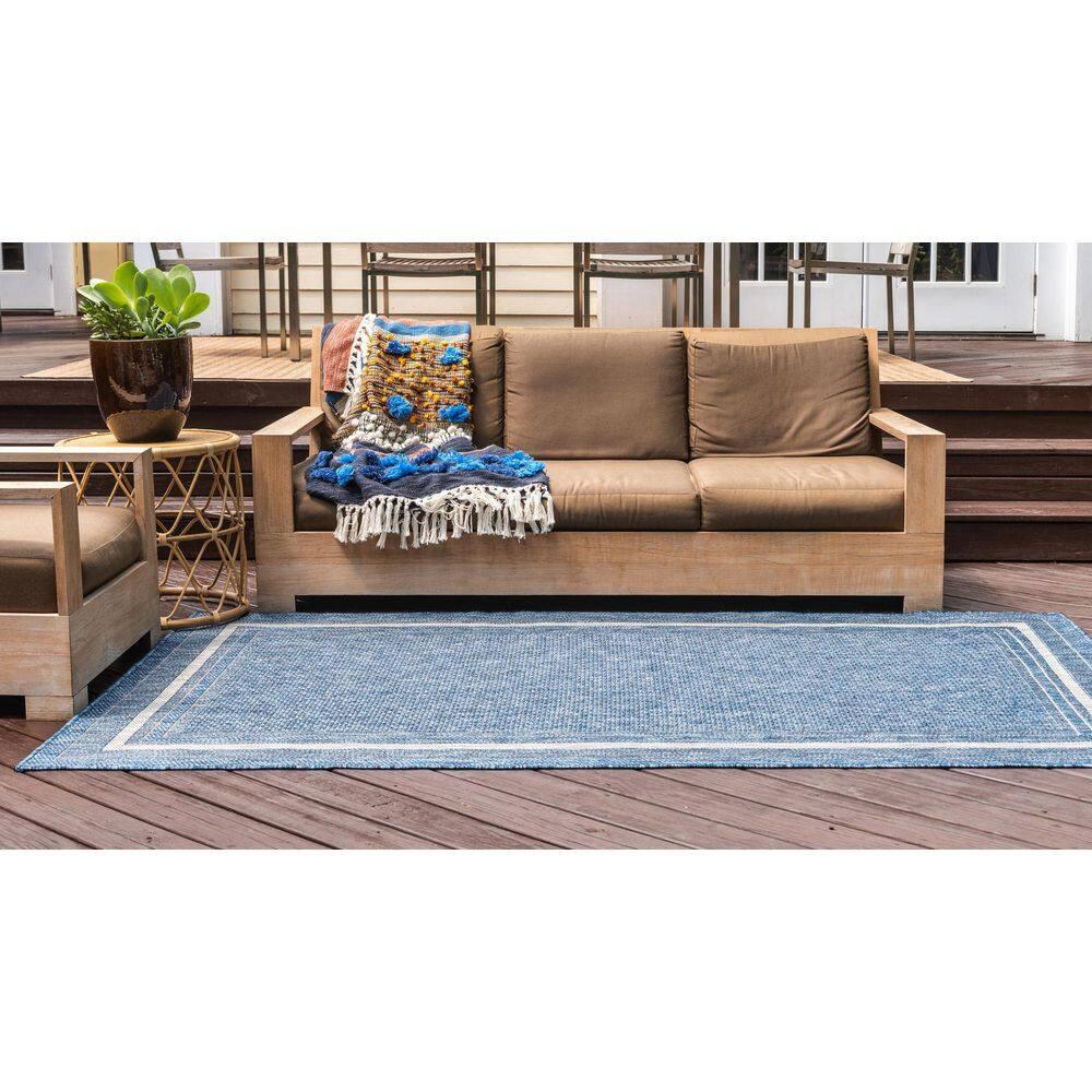 Unique Loom 6' 1 x 9' 0 Rectangle Indoor/Outdoor Border Blue Area Rug