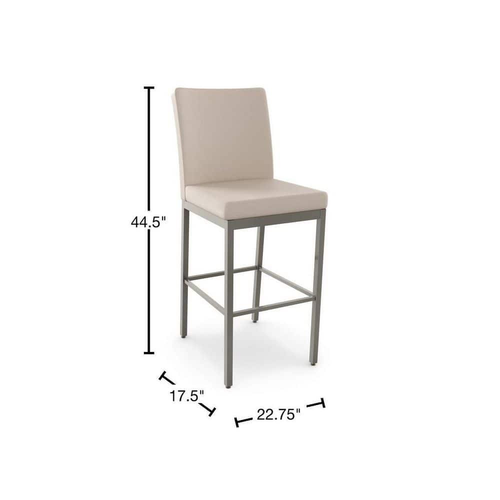 Amisco Perry Upholstered Barstool Cream/Gray: Faux Leather, Steel Frame, 30" Fixed Height