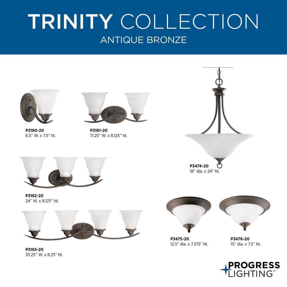 Progress Lighting Trinity Collection 3-Light Hall Foyer Fixture, Steel, Antique Bronze, Etched Glass Shade