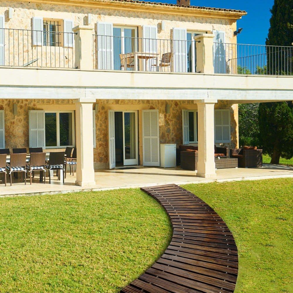 RELIANCER 6' Wooden Garden Pathway,Outdoor Roll Out Cedar Curved Walkway,Patio Path Decorative Garden Boardwalk Walkways,Weather-Resistant Roll Up Beach Wood Road Floor,Wedding Party Pathways