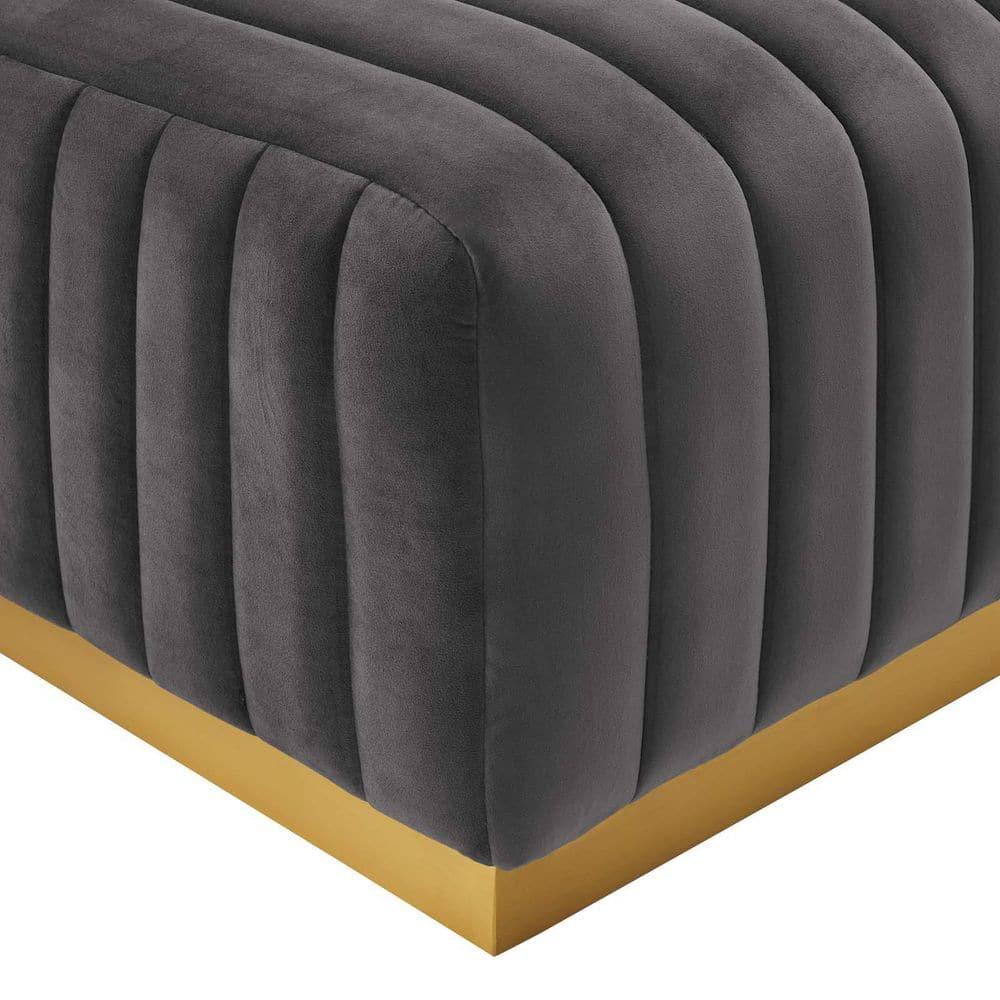 Modway Conjure Channel Tufted Performance Velvet Ottoman in Gold/Gray