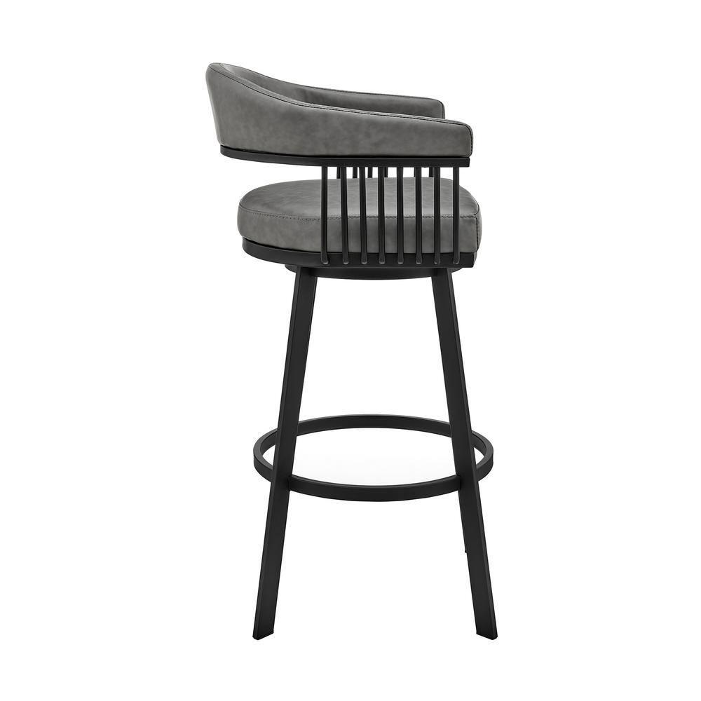 Armen Living Indoor Bronson 29" Bar Height Swivel Bar Stool in Black Finish and Gray Faux Leather