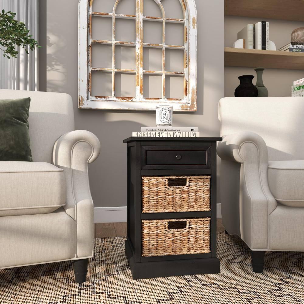 Farmhouse Wooden Chest with Wicker Basket Drawers Black - Olivia & May: No Assembly, Indoor Use, MDF Composite
