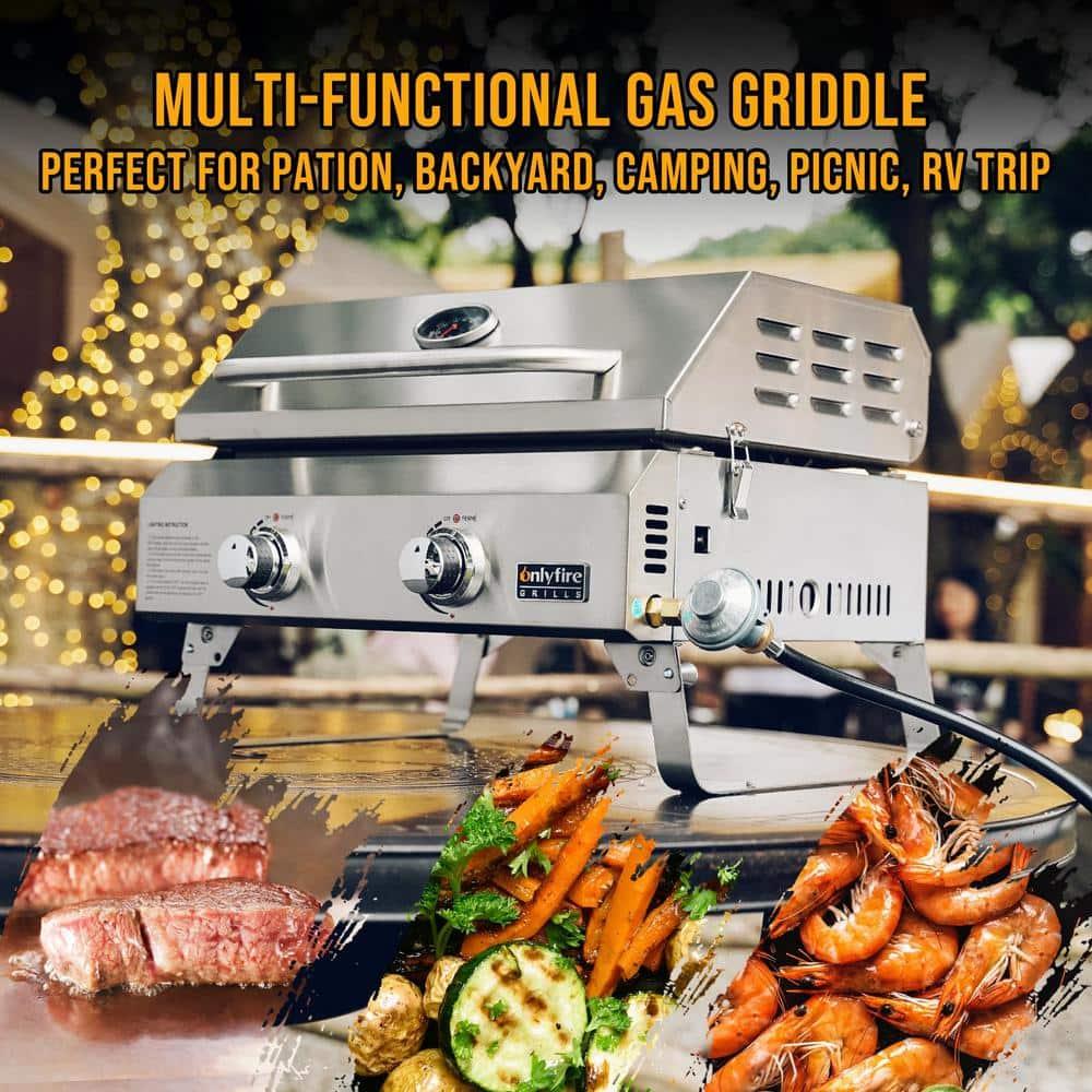 Onlyfire 2-Burner Stainless Steel Propane Gas Griddle with Lid