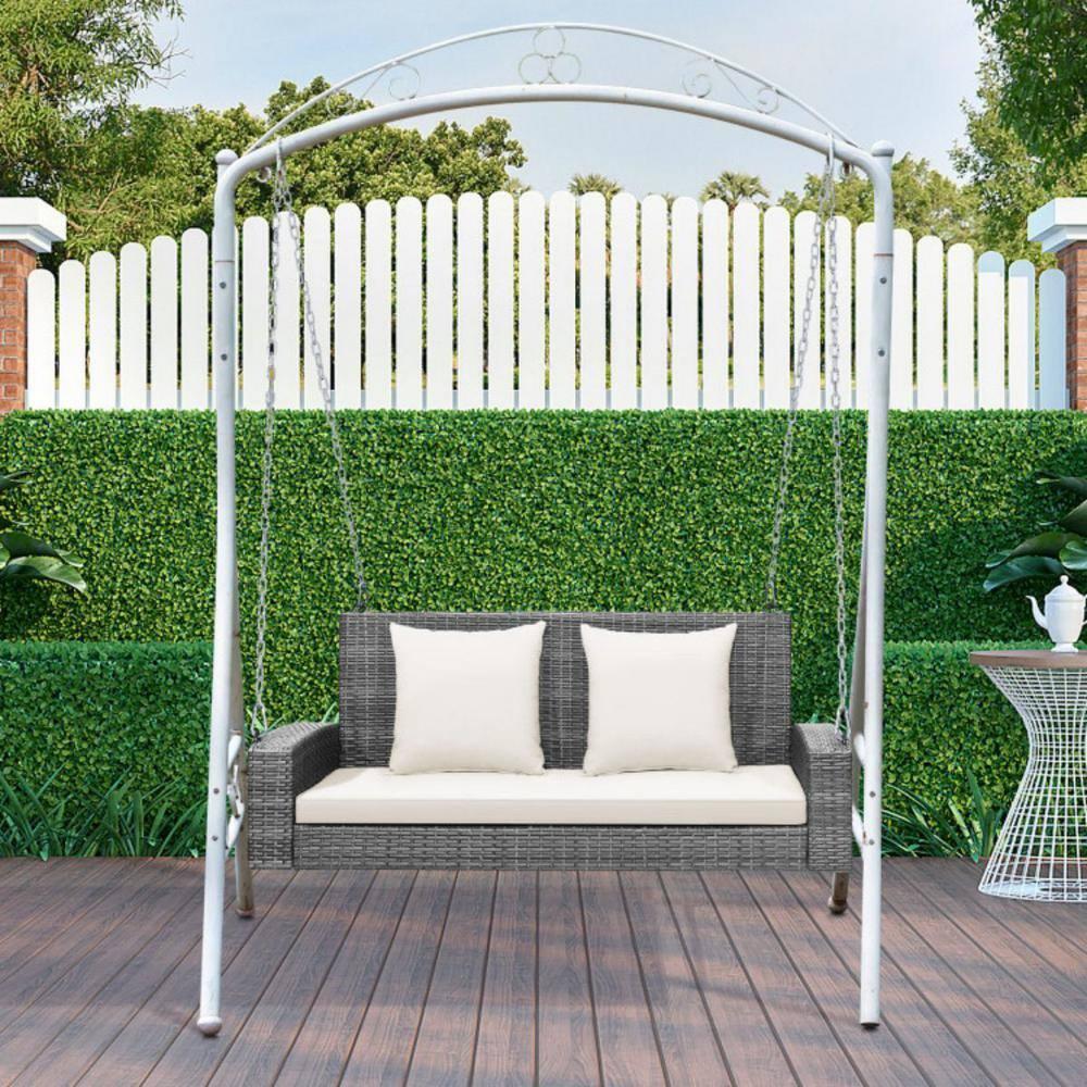 Kadyn Patio Swing Chair, Outdoor Swing Bench,2-Person Patio PE Wicker Hanging Porch Swing Bench Chair Cushion 800 Pounds-White