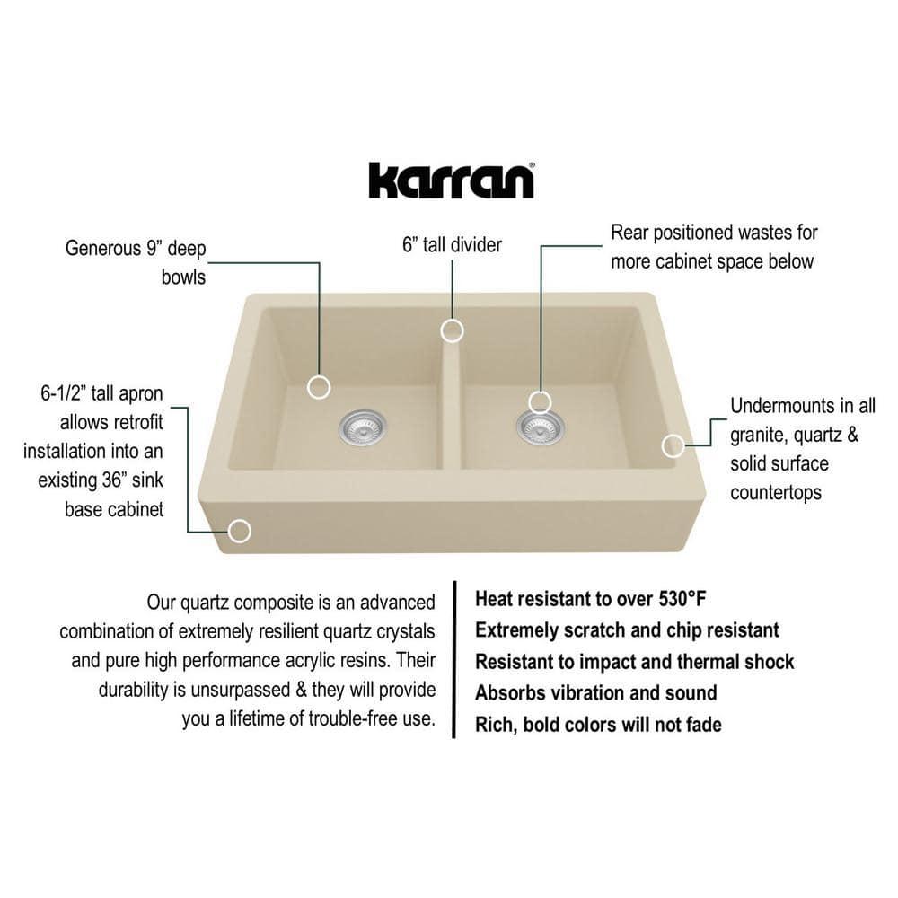 Karran Retrofit Farmhouse Apron Front Quartz Composite 34'' X 21-1/4'' 50/50 Double Bowl Kitchen Sink
