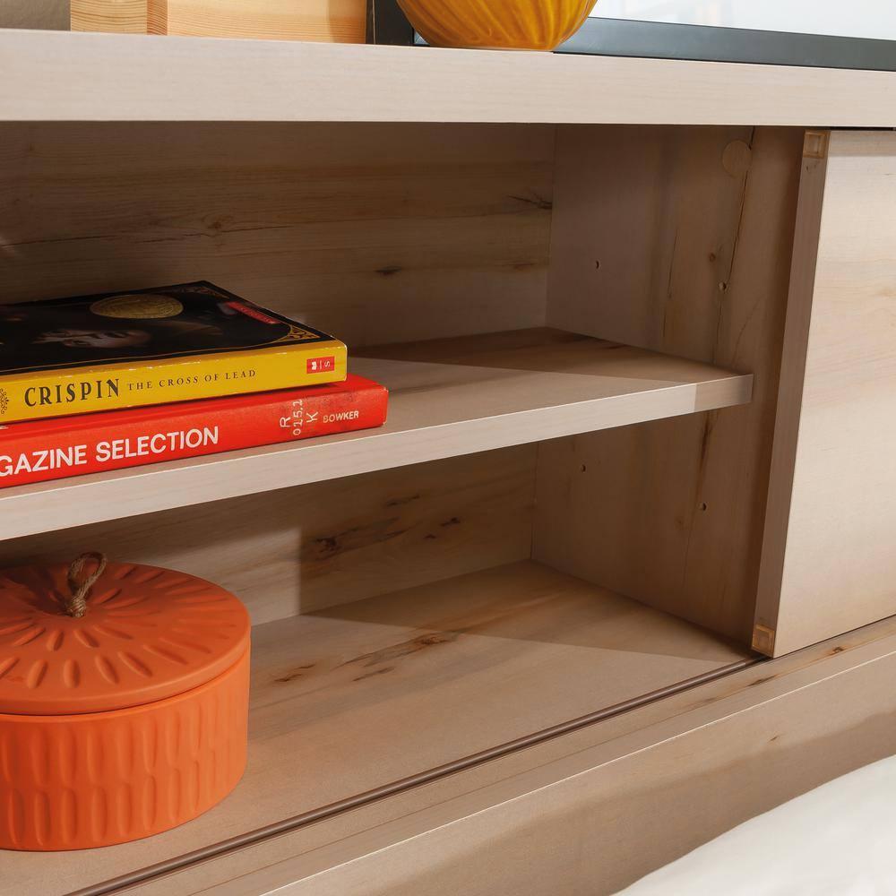 Full/Queen Harvey Park Headboard Pacific Maple - Sauder: Sliding Door Storage, Adjustable Shelves