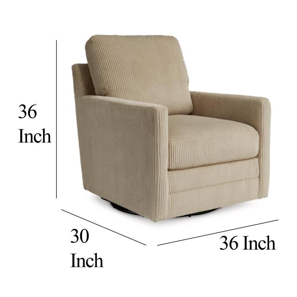 Beige Corduroy Swivel Accent Chair with Plush Cushions
