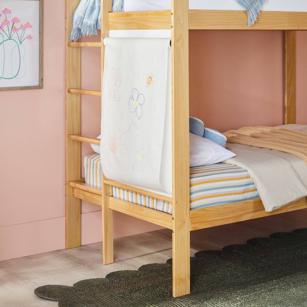 Walker Edison Contemporary Twin over Twin Wooden Bunk Bed with Ladder, Natural Pine