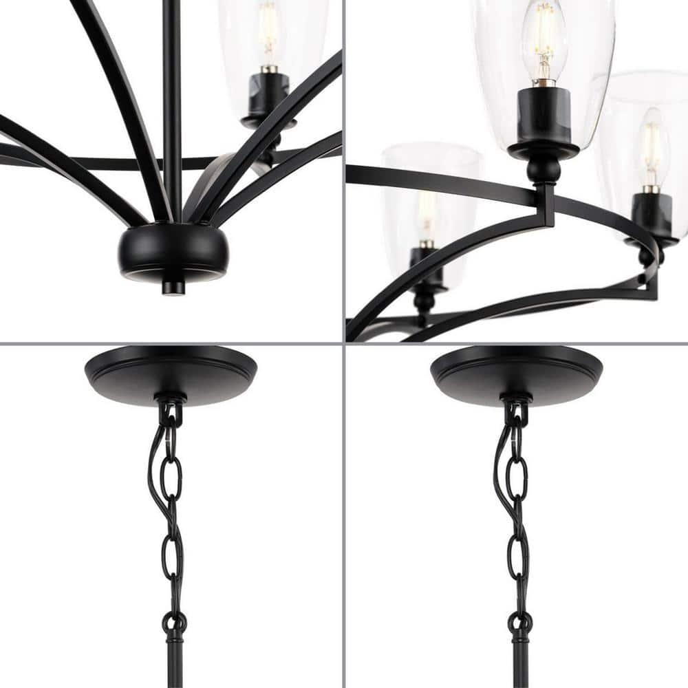 Progress Lighting Parkhurst 6-Light Chandelier, Matte Black, Glass, Transitional, No Shade