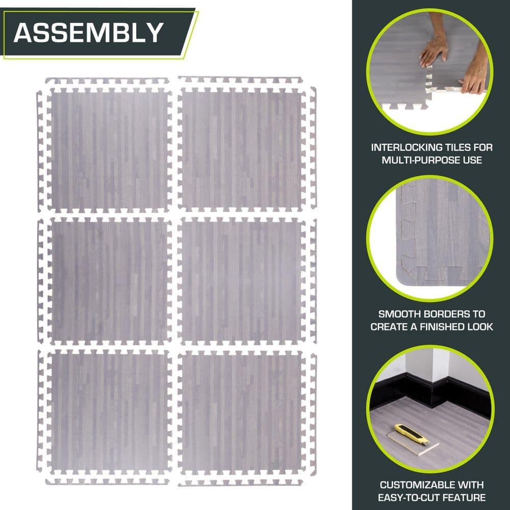 Wood Grain Puzzle Mat 1/2-in, Slate Grey, 24 Sq Ft - 6 Tiles