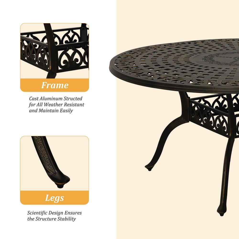 PATIO-IN Outdoor Dining Set, 7-Piece Cast Aluminum Patio Table and Chairs Set, Black
