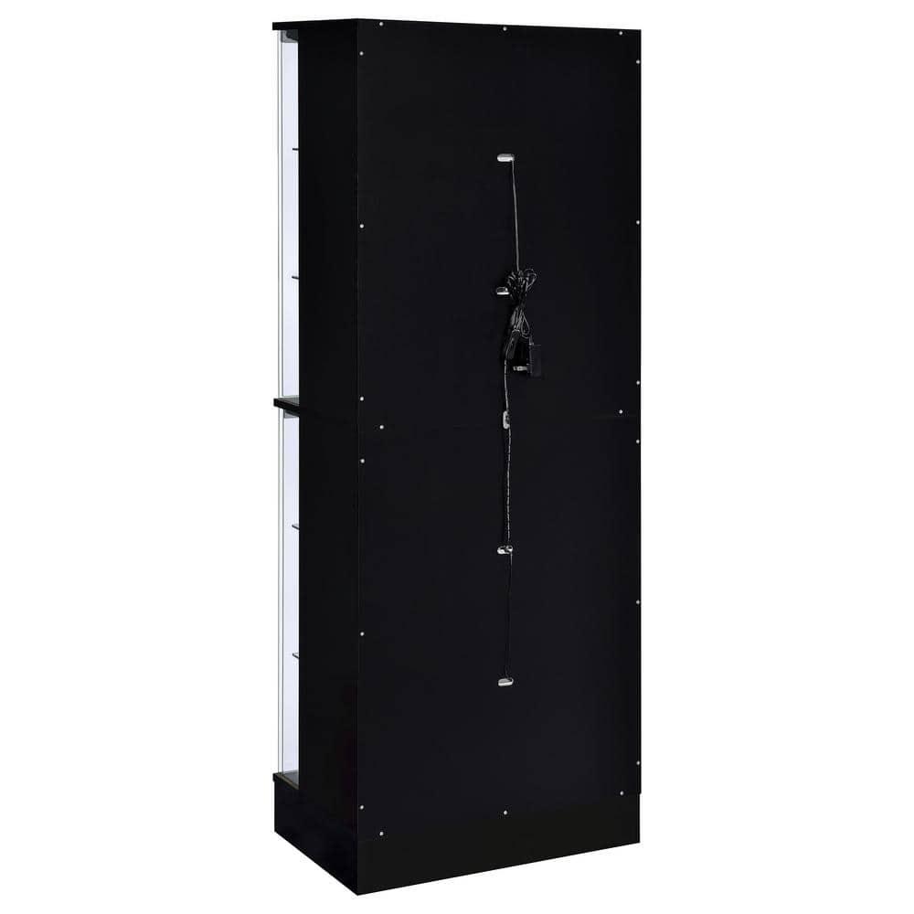 Coaster Cabra Modern Wood Curio Cabinet with Glass Shelves and LED Lighting Black High Gloss