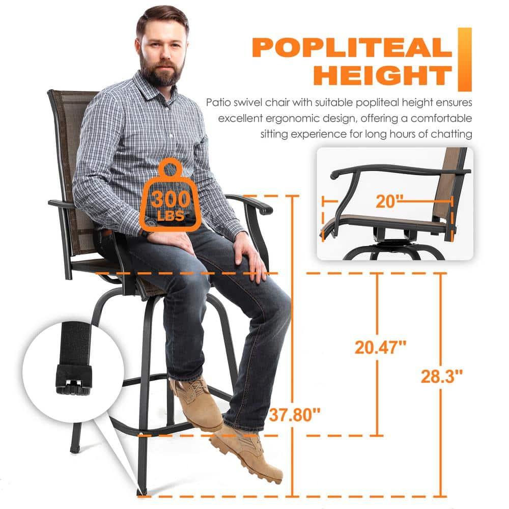 Swivel 4-Piece Metal Outdoor Bar Stool Chair High Bar Stools in Brown