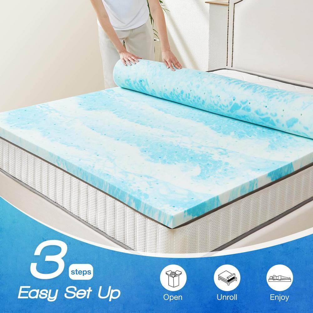 Full Size Blue Gel Memory Foam Mattress Topper