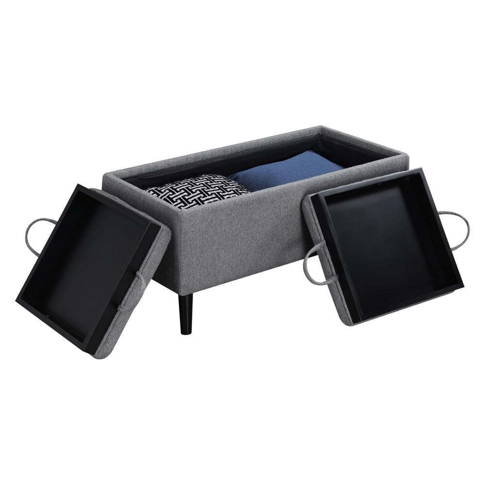Convenience Concepts Designs4Comfort Magnolia Storage Ottoman w/ Reversible Trays, Soft Gray Fabric