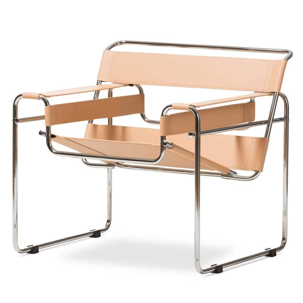 Baxton Studio Jericho Leather Mid Century Modern Accent Chair Tan: Chrome Finish, No-Mar Feet, Fully Assembled