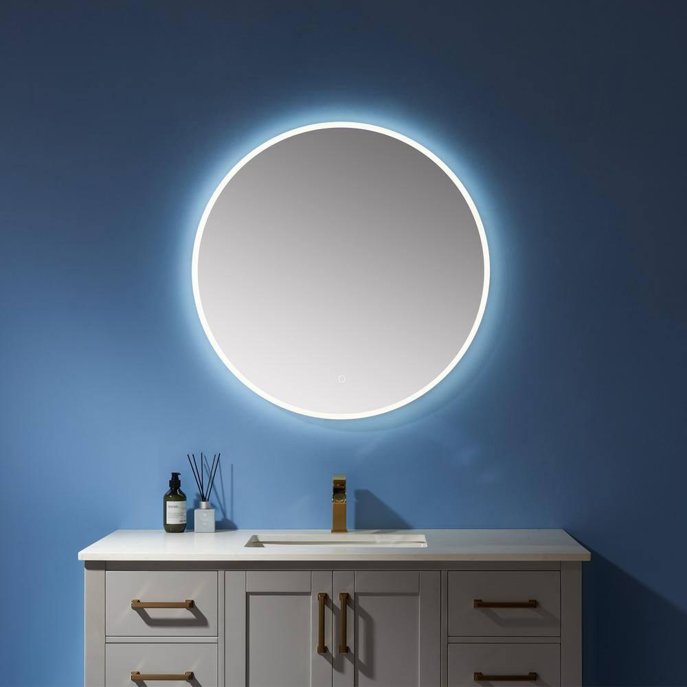 Century 32 in. W x 32 in. H Frameless Round LED Light Bathroom Vanity Mirror in Silver Finish