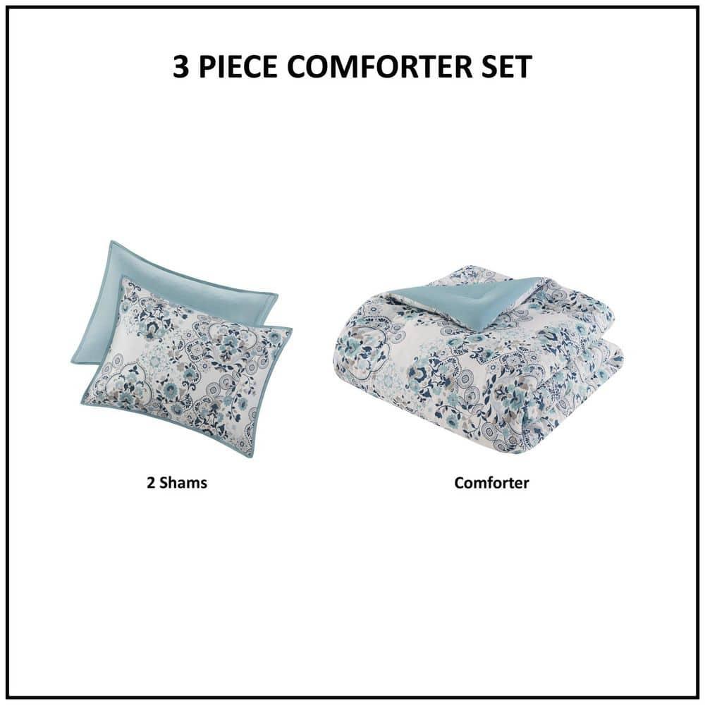 Brielle 3 Piece Floral Printed Cotton Comforter Set