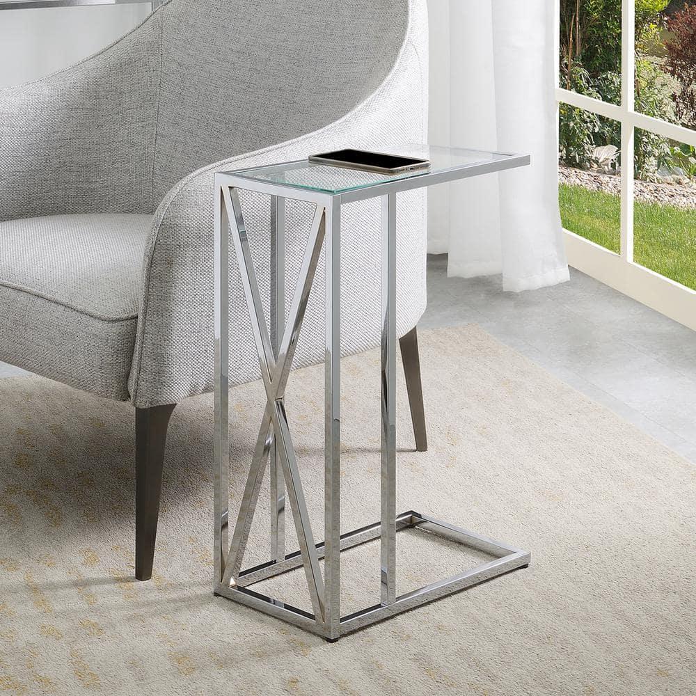 Convenience Concepts Oxford Chrome Glass C End Table in Glass & Chrome Frame