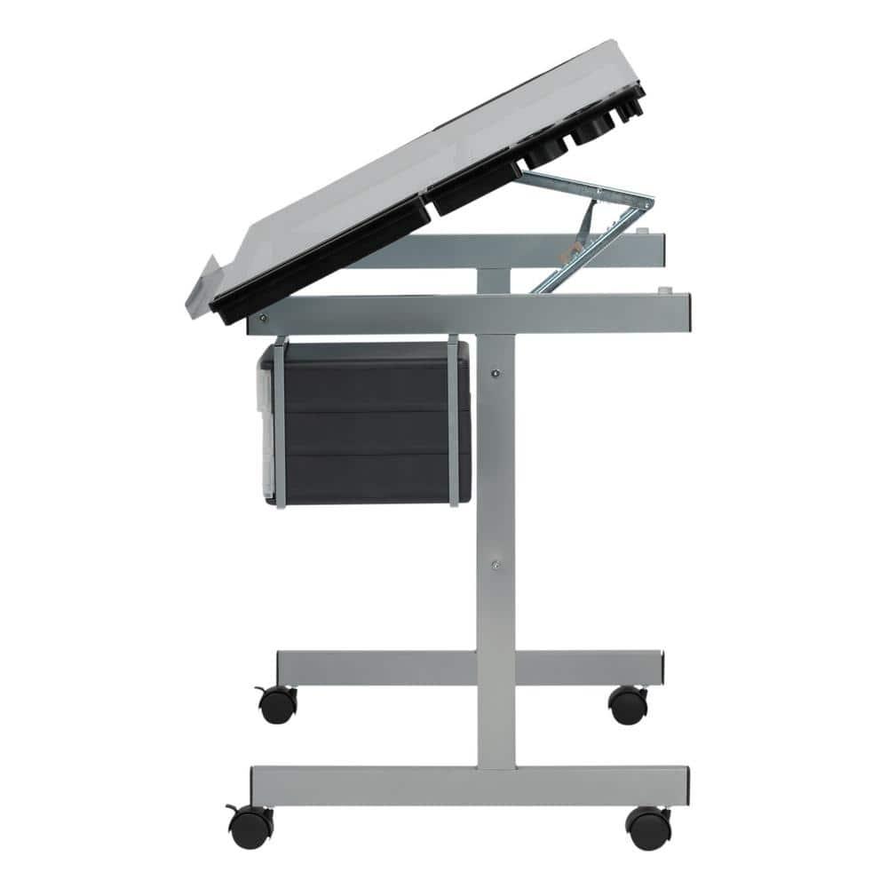 Inbox Zero Craddock Adjustable Glass Top Metal Base Drafting Table
