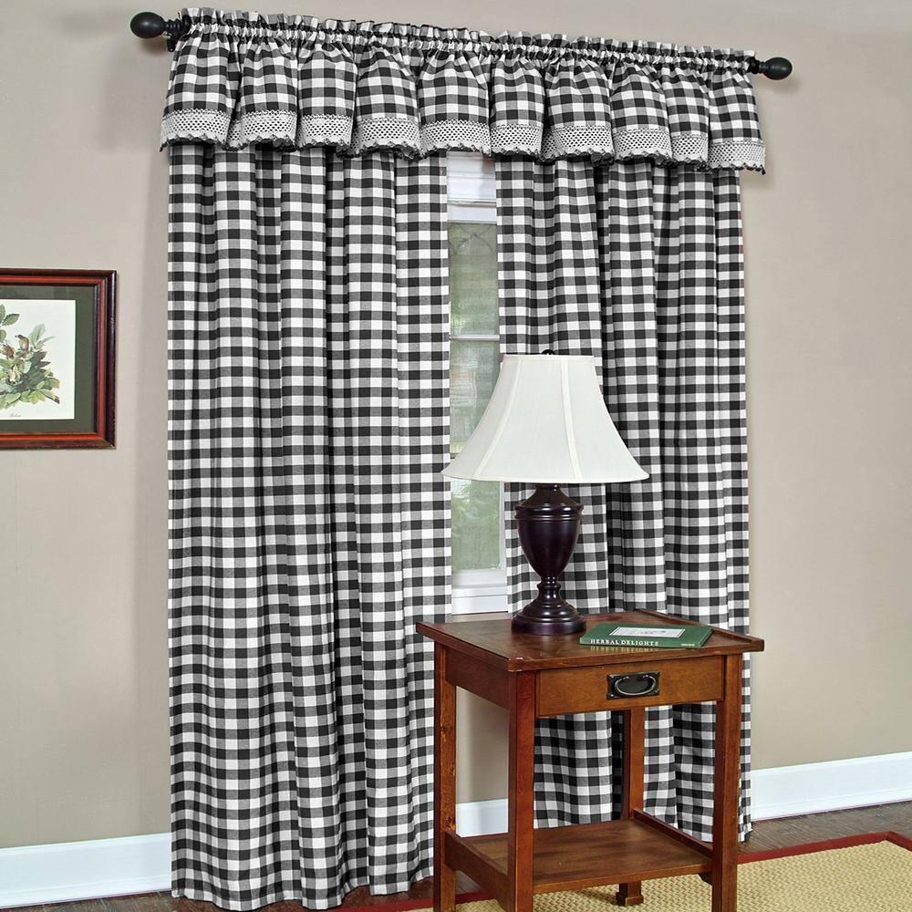 Achim Buffalo Check Window Curtain Panel, 42 inches x 84 inches, Black