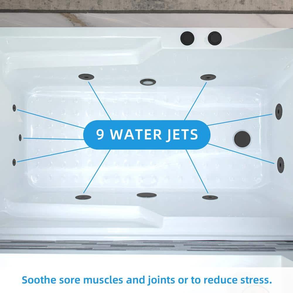 60" x 30" Whirlpool Heated Rectangular Alcove Acrylic Bathtub with Chrome/Matte Black Drain and Overflow