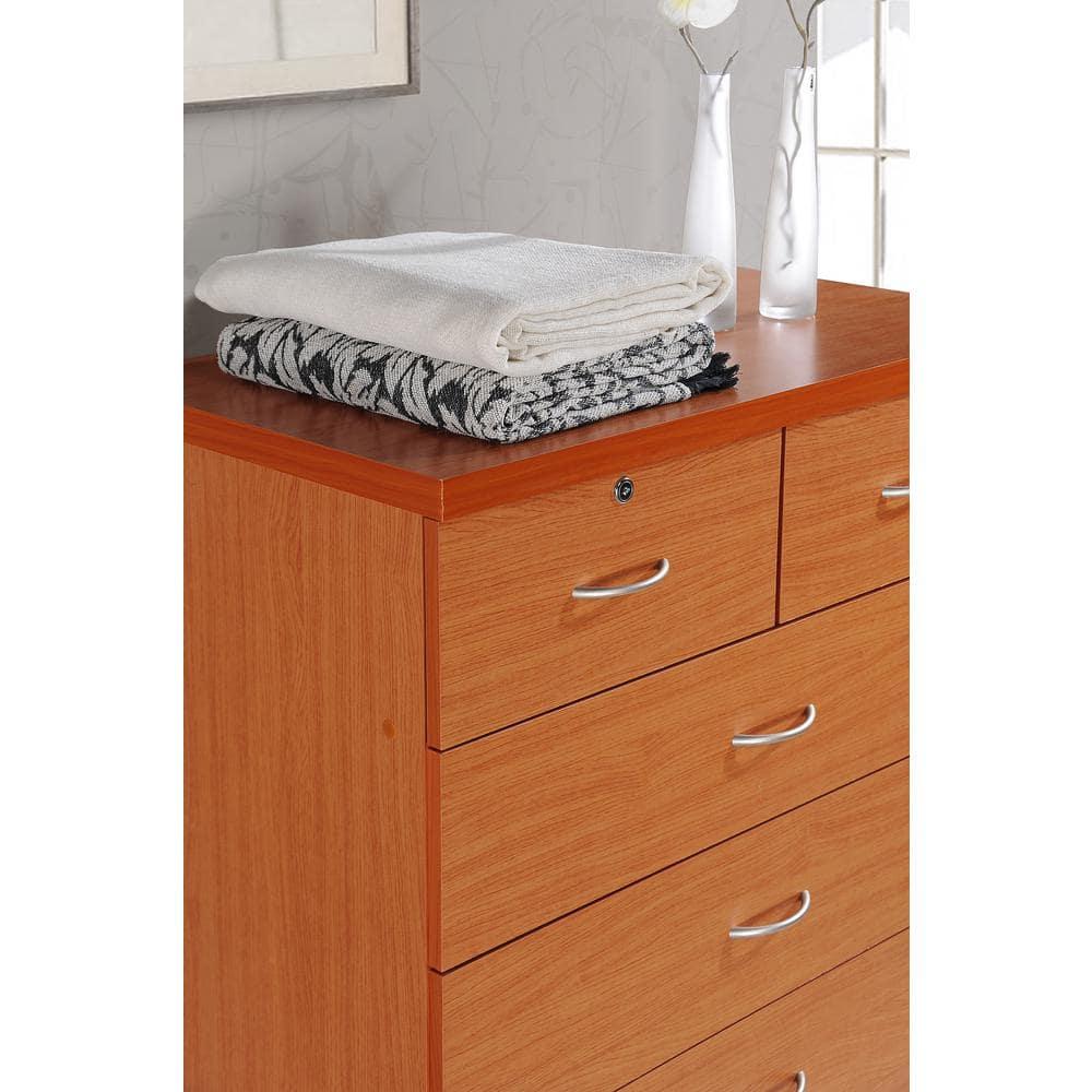 Hodedah 7 Drawer Wooden Jumbo Dresser Chest with 2 Top Locks, Cherry