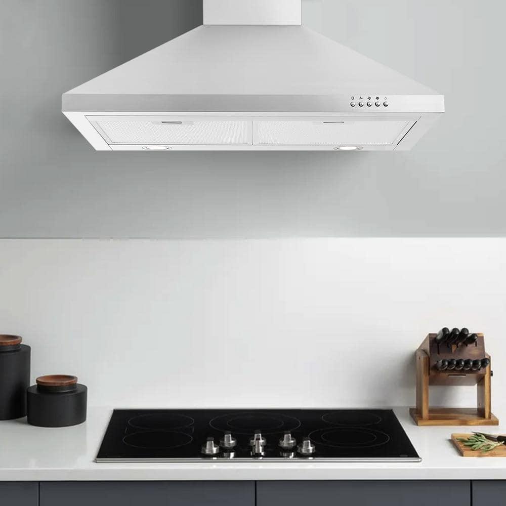FIREGAS Range Hood 30 inch Wall Mount Type with Ducted/Ductless Convertible, 450 CFM Stainless Steel Chimney-Style Kitchen Hood, Over Stove Vent Hood with 3 Speed Fan, LED Light, Charcoal Filters