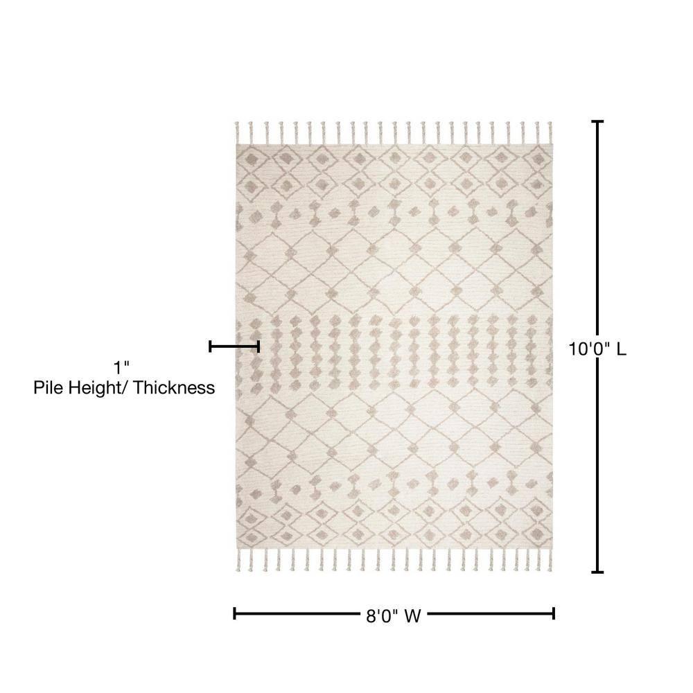 Safavieh  Handmade Casablanca Shag Glenda Tribal Wool Rug Ivory/Beige 8' x 10' 8' x 10' Indoor, Handmade Living Room, Bedroom, Dining Room Beige