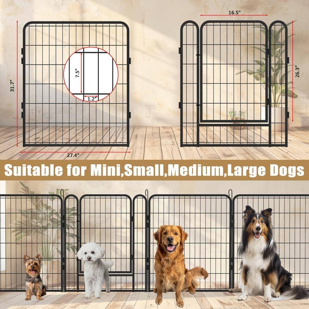 16 Panels Pet Exercise Play Pen with Door,31.7"H,Heavy Duty Metal black Playpen,Dog Playpen for Outdoor, Indoor