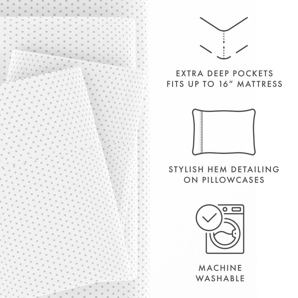 Light Gray Polka Dot Microfiber King Sheet Set with Deep Pockets