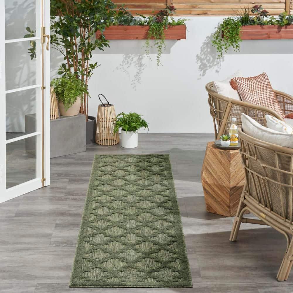 Easy Care Green 2 ft. x 8 ft. Trellis Contemporary Runner Area Rug