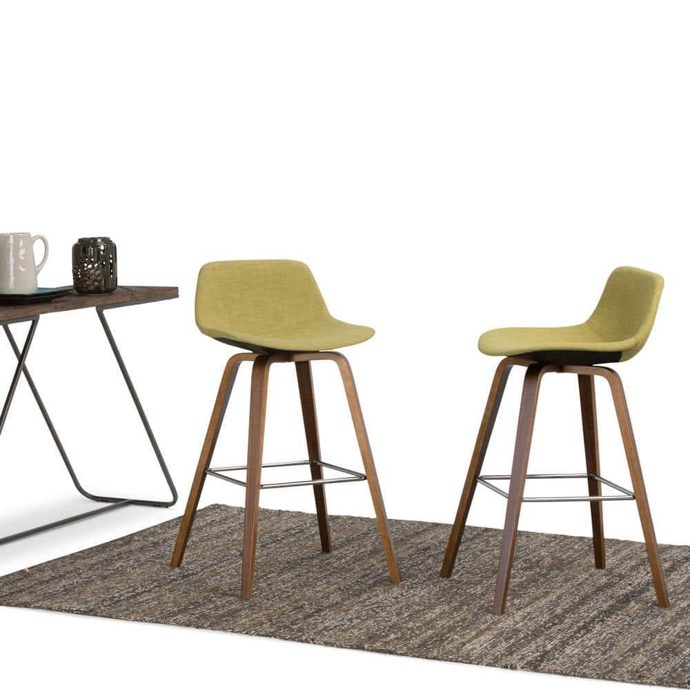 Simpli Home Randolph Mid Century Modern 28 inch Bentwood Counter/ Bar Height Stool (Set of 2) in Acid Green Linen Look Fabric