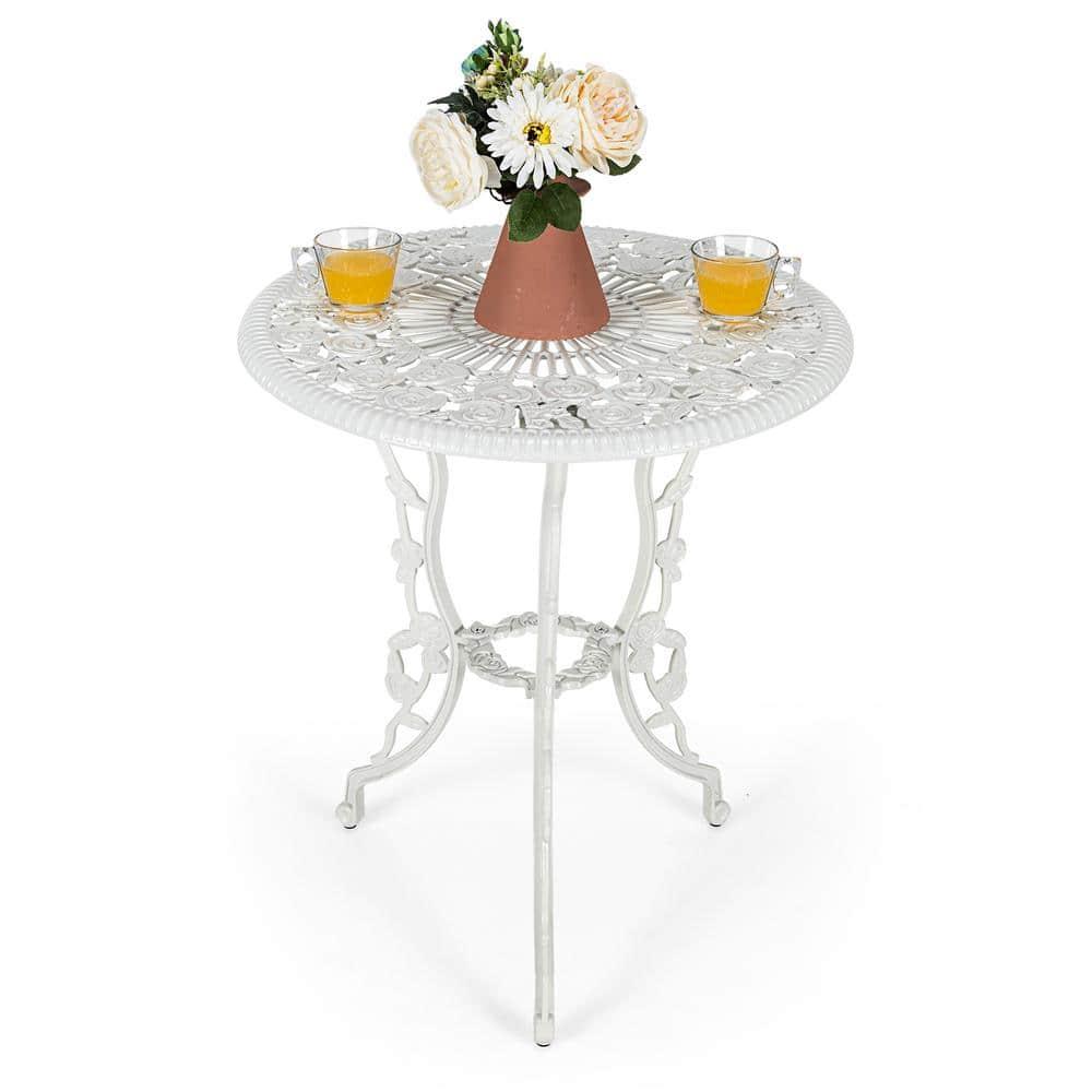 Tangkula Rose Design Bistro Set Antique Aluminum Bench Patio Garden Chair for Outdoor White