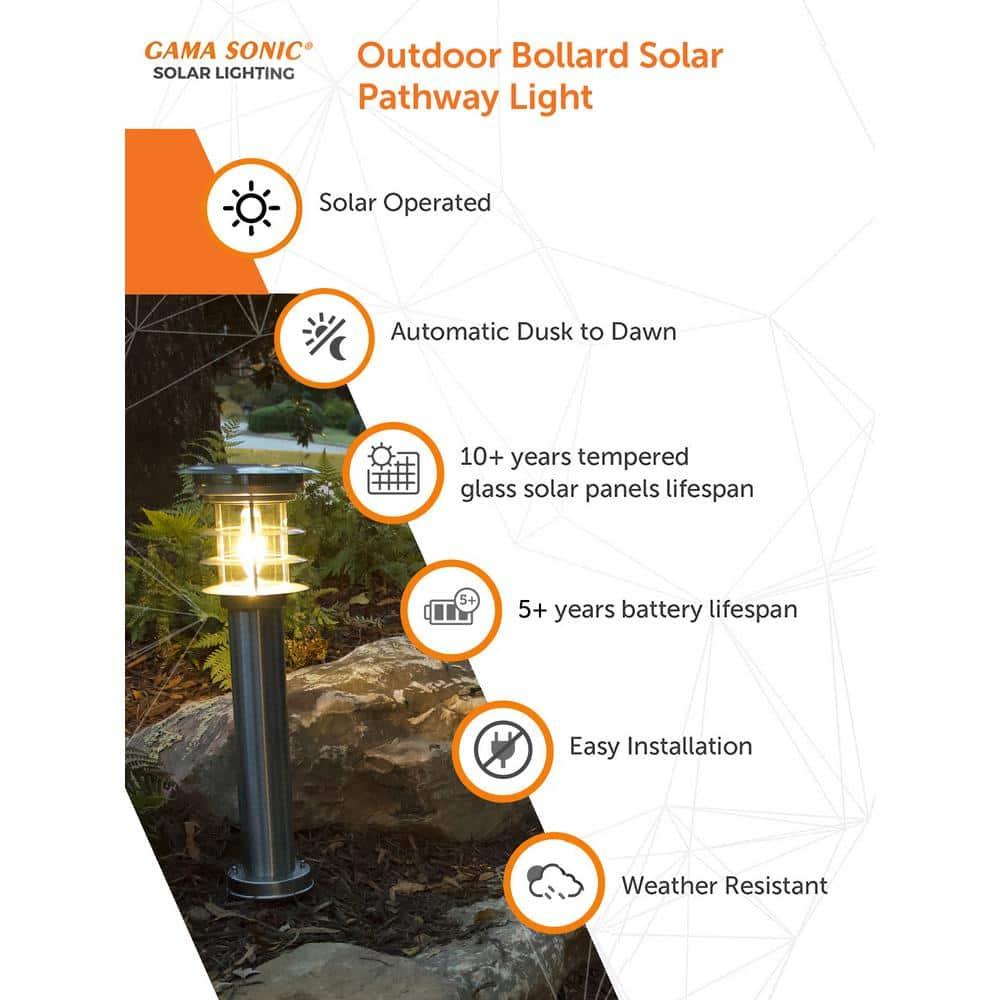 Gama Sonic Stainless Steel Solar Bollard Lamp with EZ Anchor