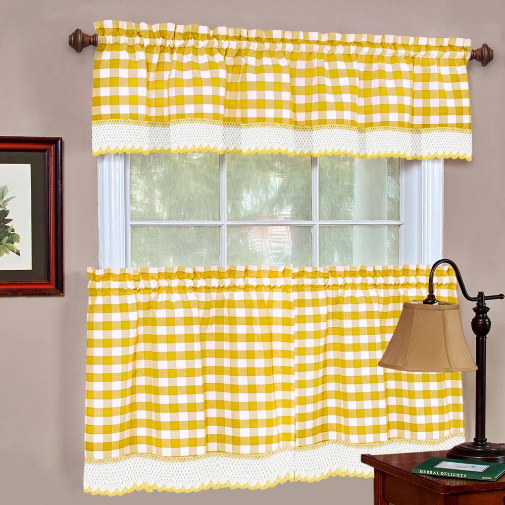Achim Buffalo Check Kitchen Curtains, Set of 2 Tiers, 58 x 24, Yellow