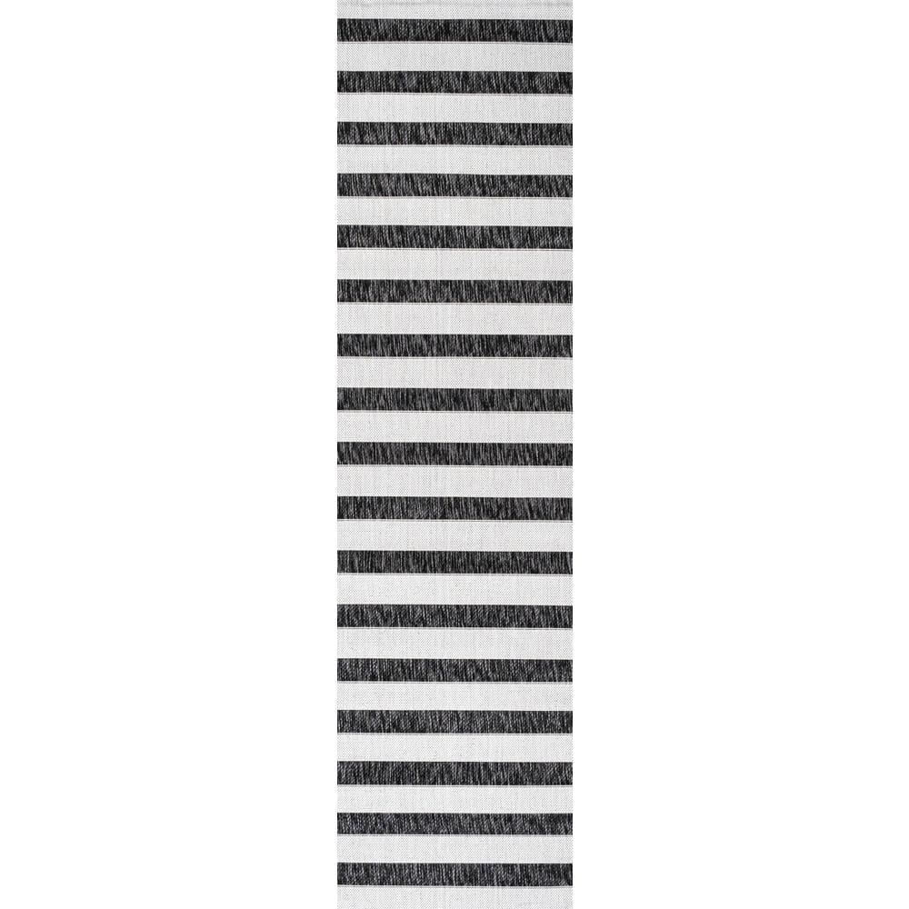2'x8' Aveiro Wide Stripe Indoor/Outdoor Runner Rug, Black/Cream - JONATHAN Y