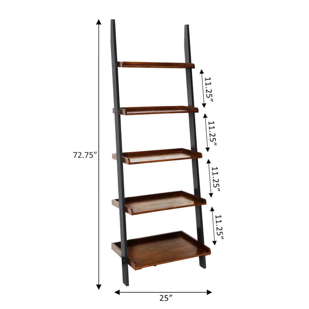 Convenience Concepts French Country Bookshelf Ladder in Dark Brown Walnut Wood