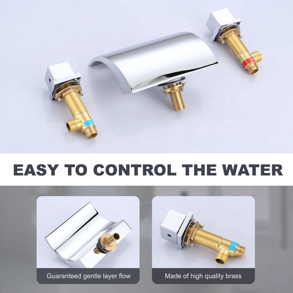 Chrome Double Handle Deck Mounted Roman Tub Faucet in Brass